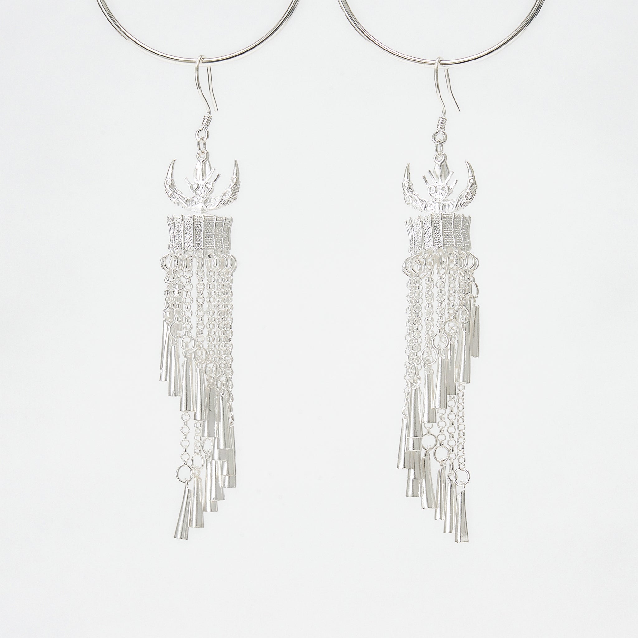 Silver Horn Tassel Earrings