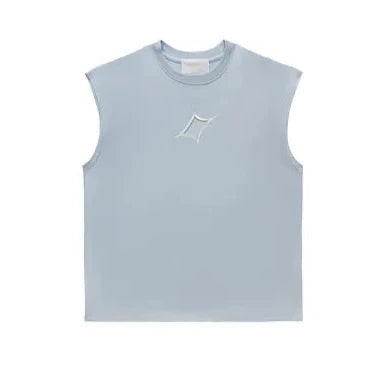 Loose-fit sleeveless top blue cut out detail