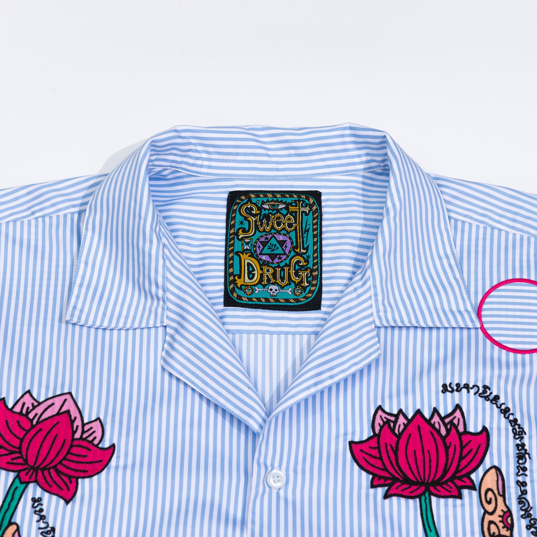 SHIRT in striped cotton with lotus pattern embroidery