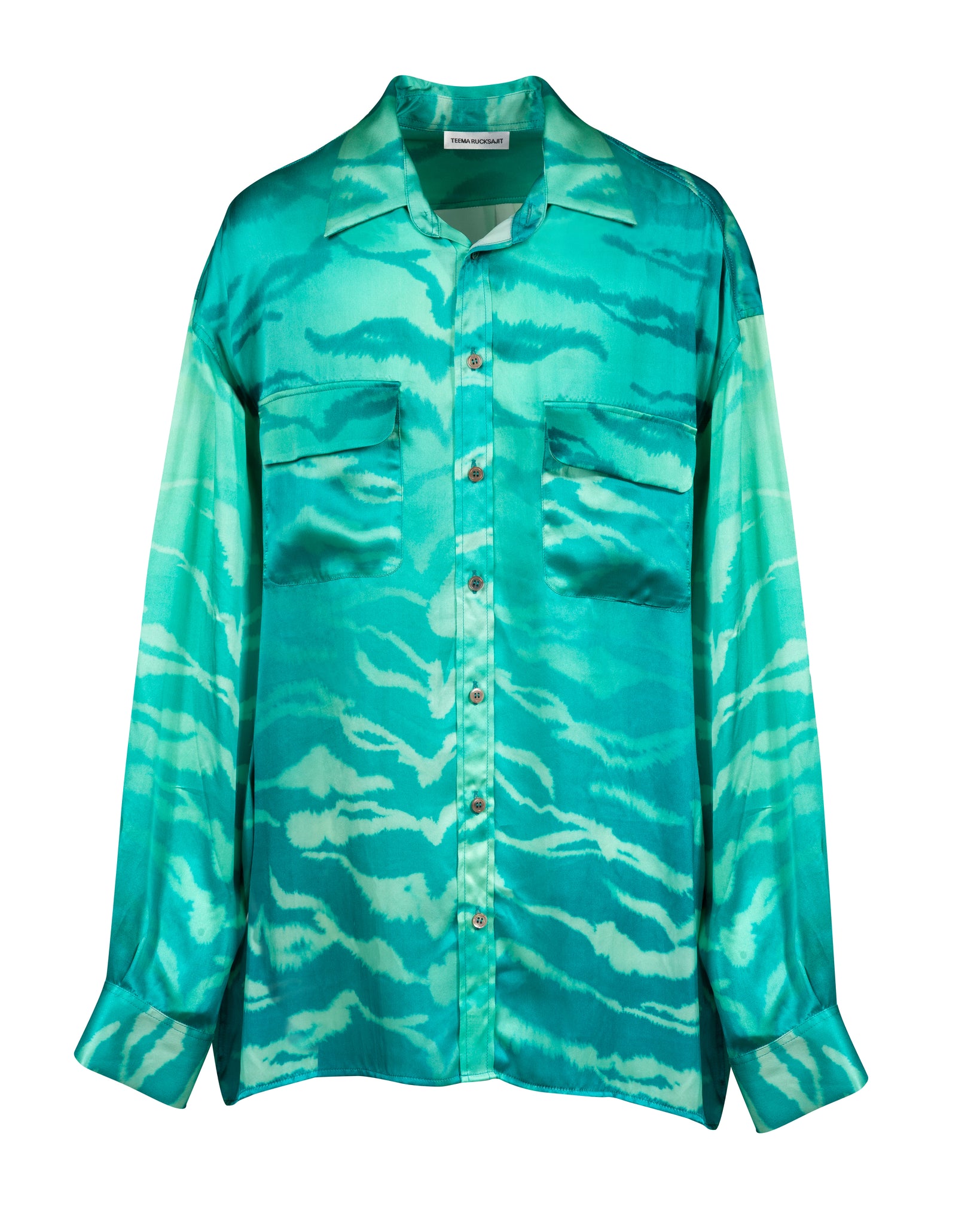 Aqua Tiger Oversized Silk Print Shirt