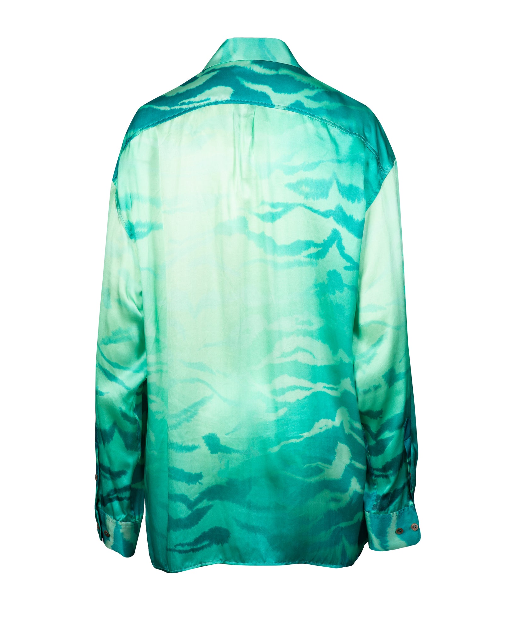 Aqua Tiger Oversized Silk Print Shirt