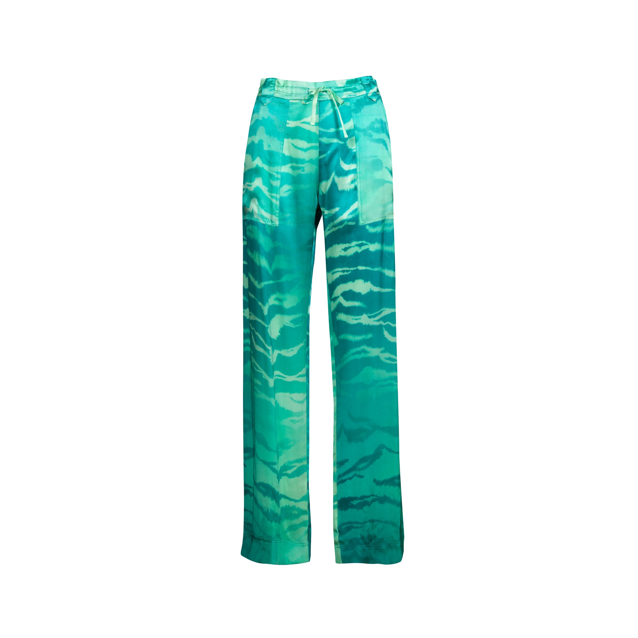 Aqua Tiger Print Long Silk Pants