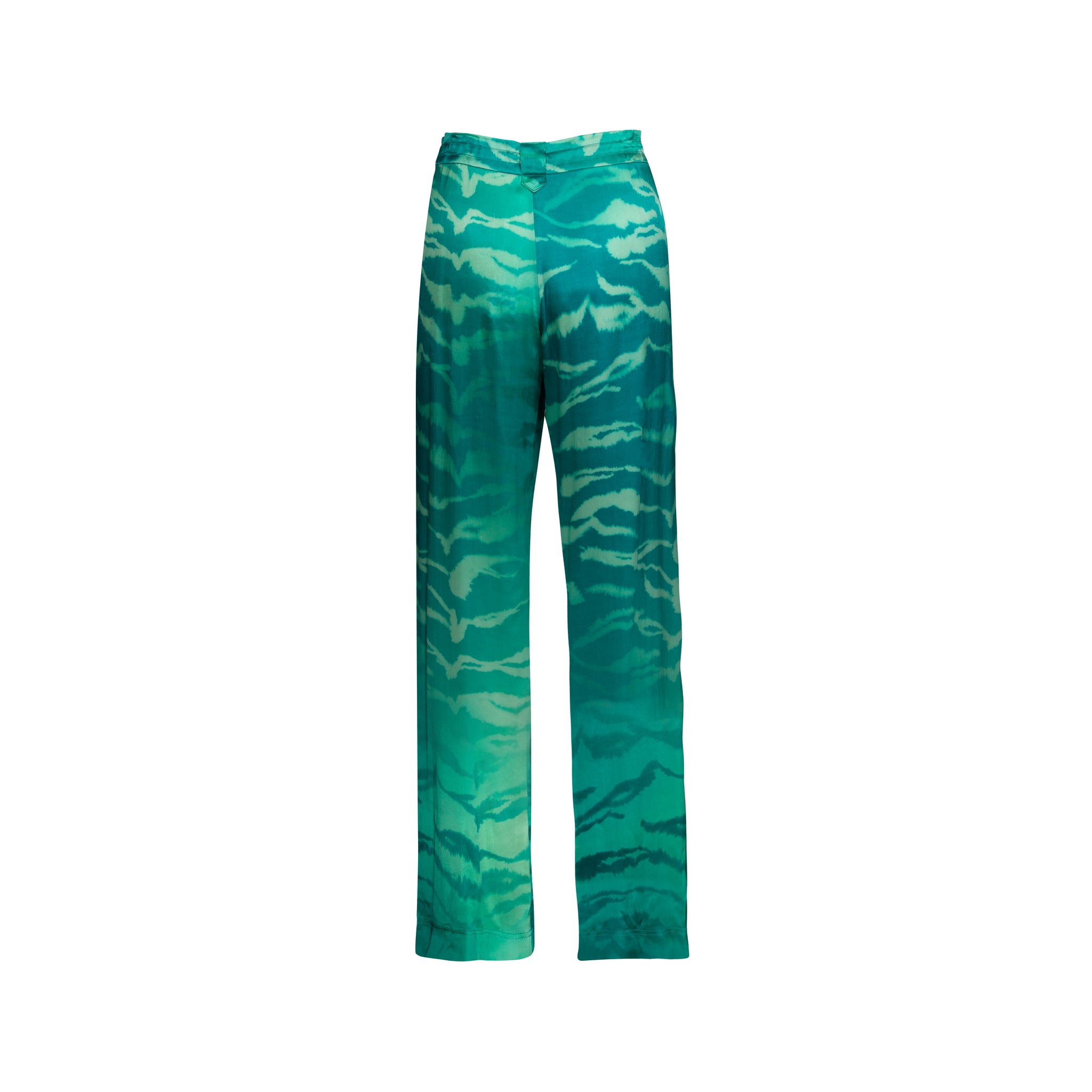 Aqua Tiger Print Long Silk Pants