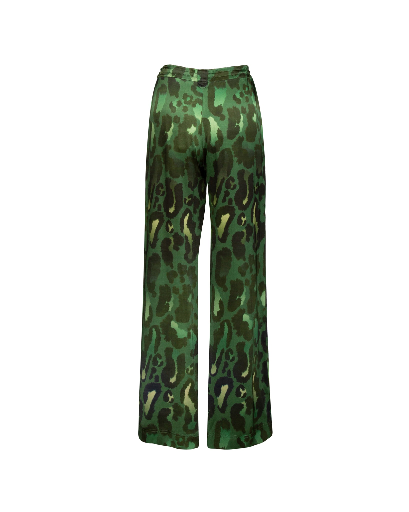 Army Green Leopard Print Long Silk Pants