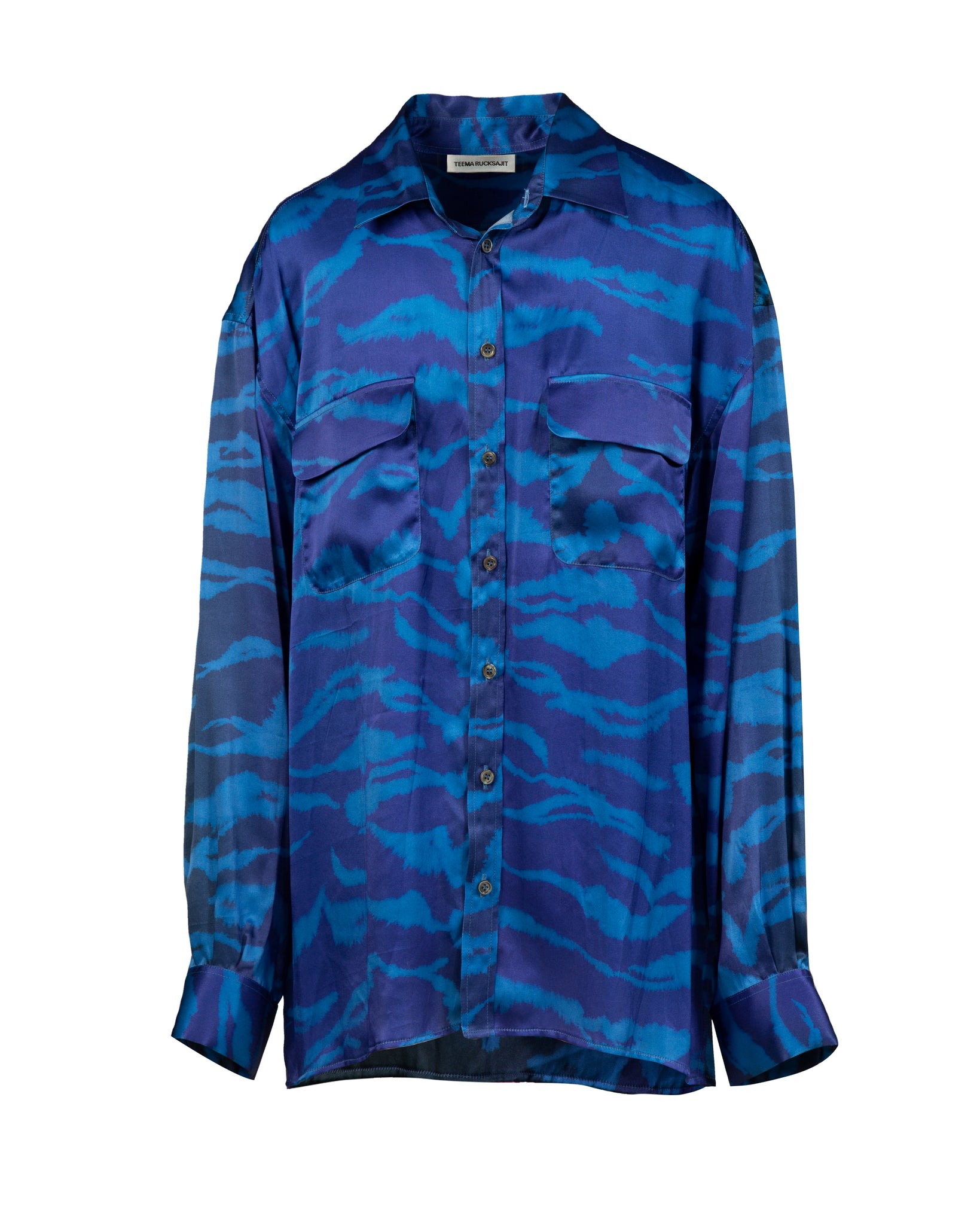 Blue Marine Oversized Silk Print Shirt