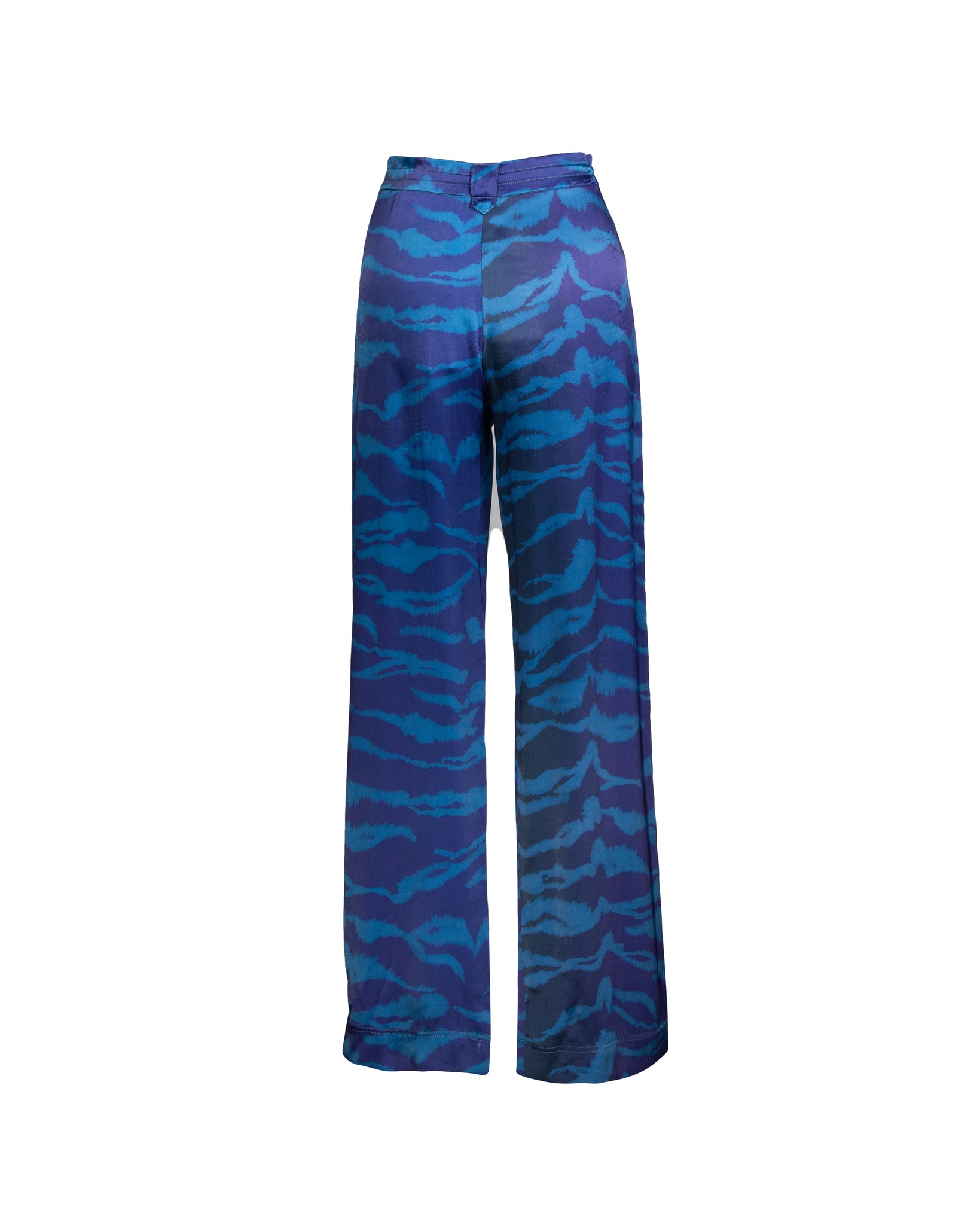 Blue Marine Print Long Silk Pants