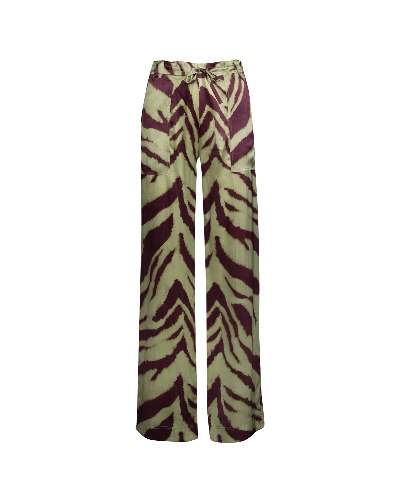 Brass Zebra Print Long Silk Pants