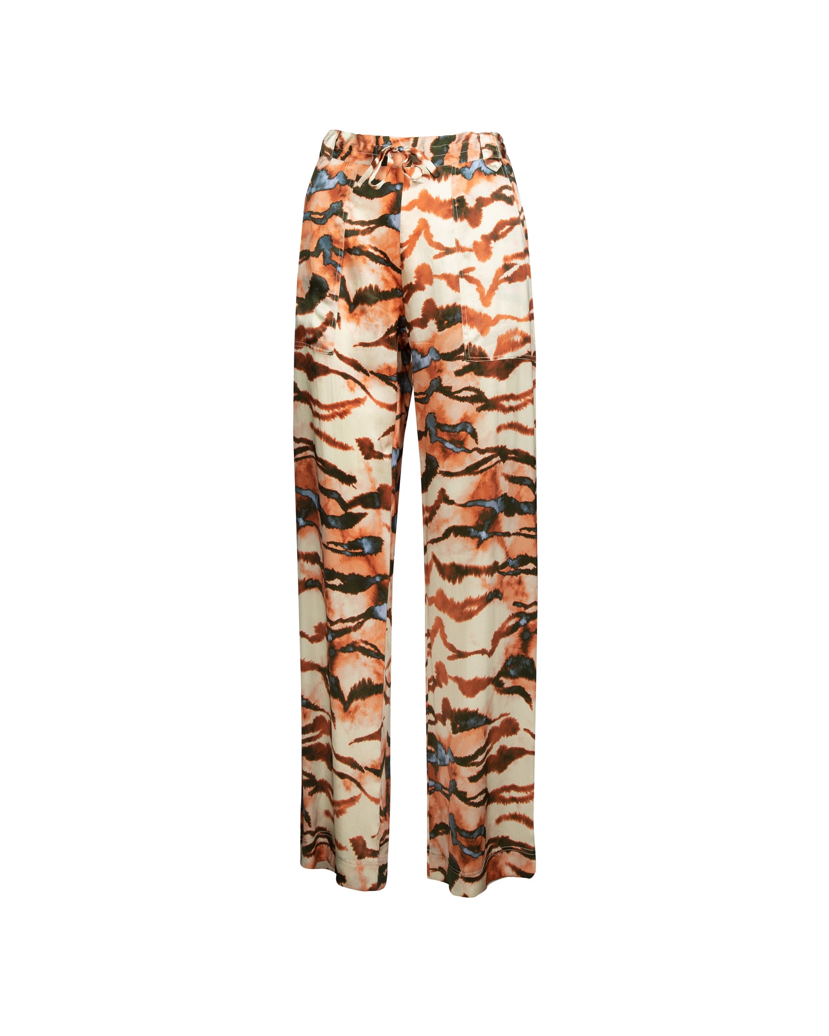 Classic Tiger Print Long Silk Pants