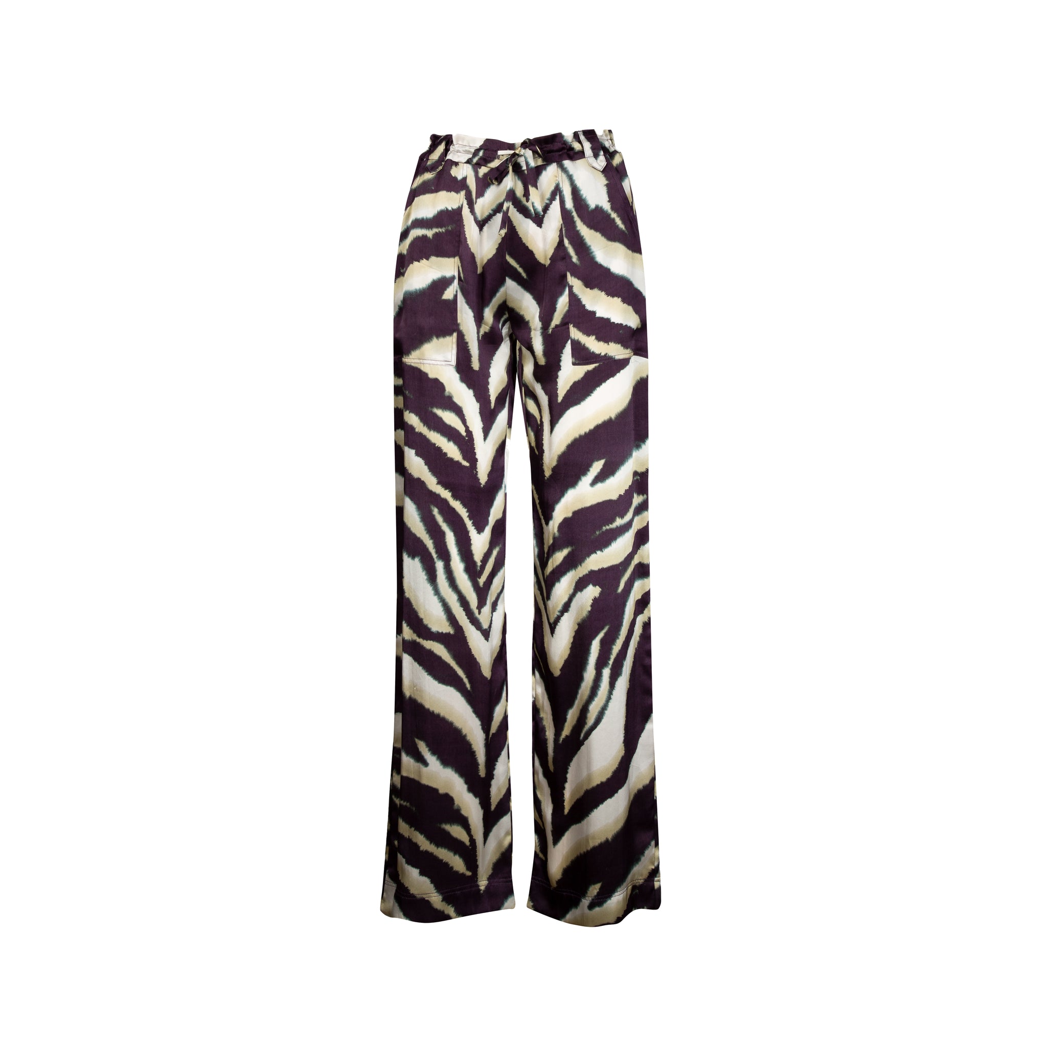 Classic Zebra Print Long Silk Pants