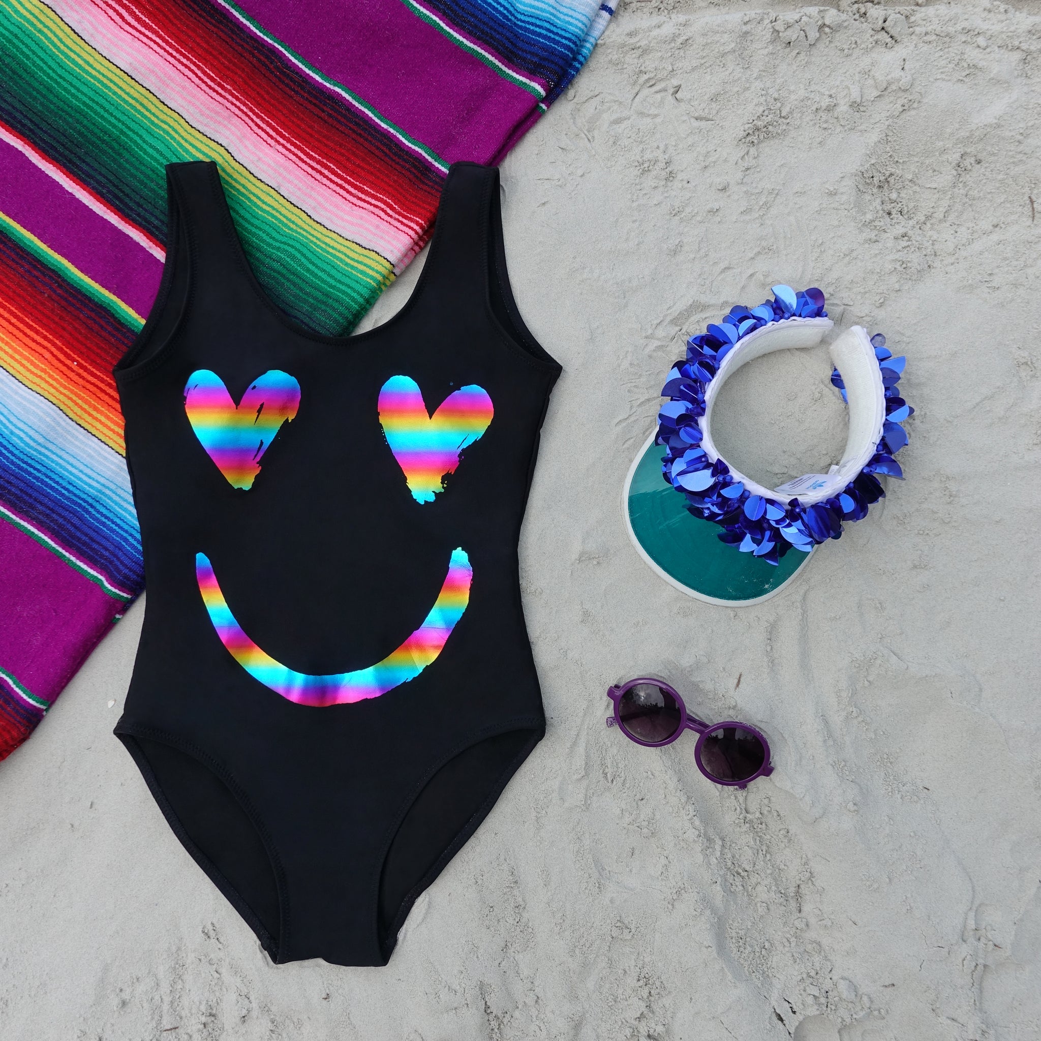 Smiley One Piece Swimsuit (BLACK)