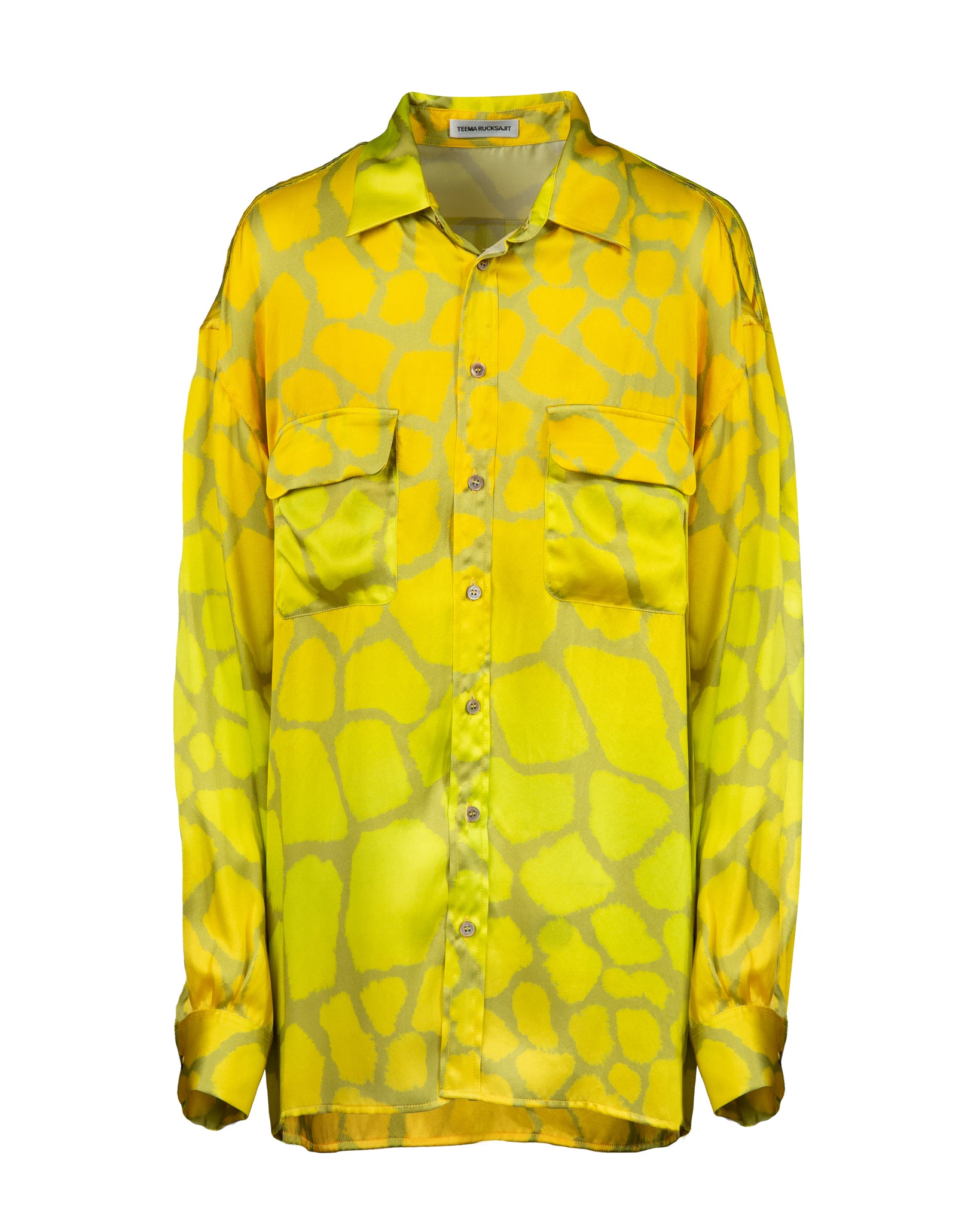 Neon Yellow Oversized Silk Print Shirt