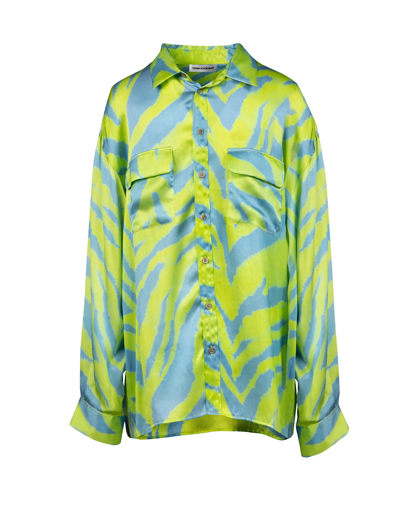 Neon Green Zebra Oversized Silk Print Shirt