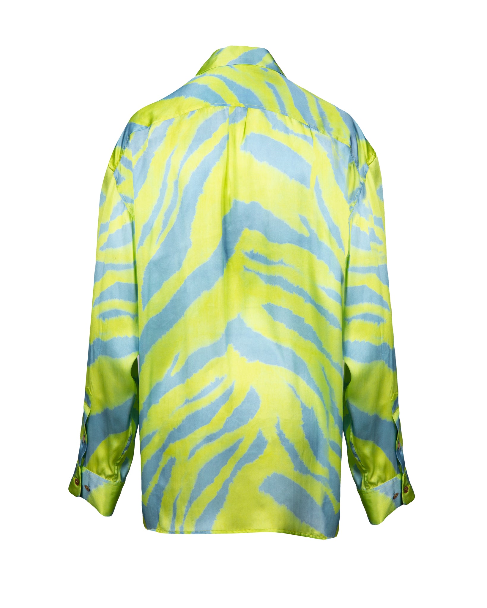 Neon Green Zebra Oversized Silk Print Shirt