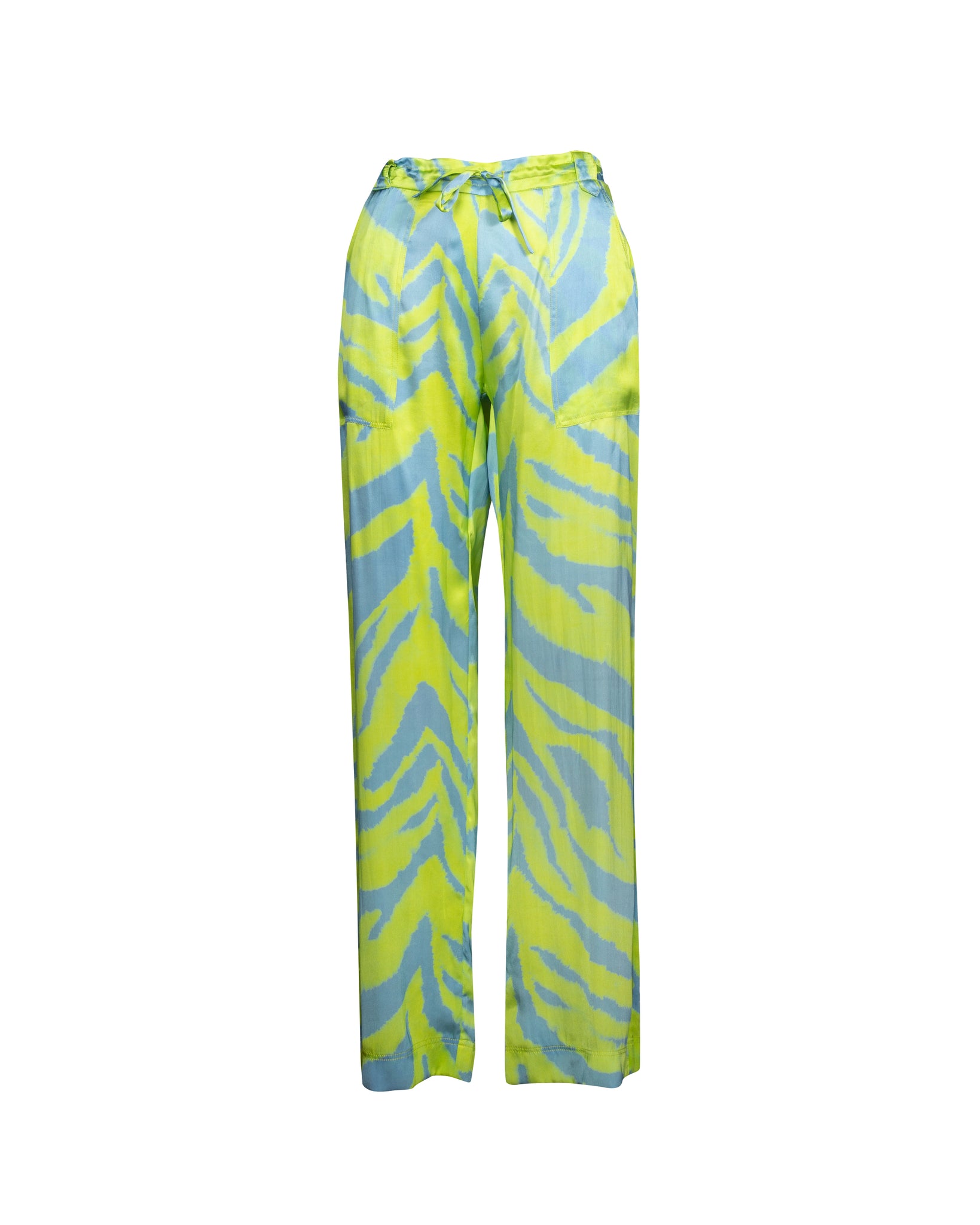 Neon Green Zebra Print Long Silk Pants