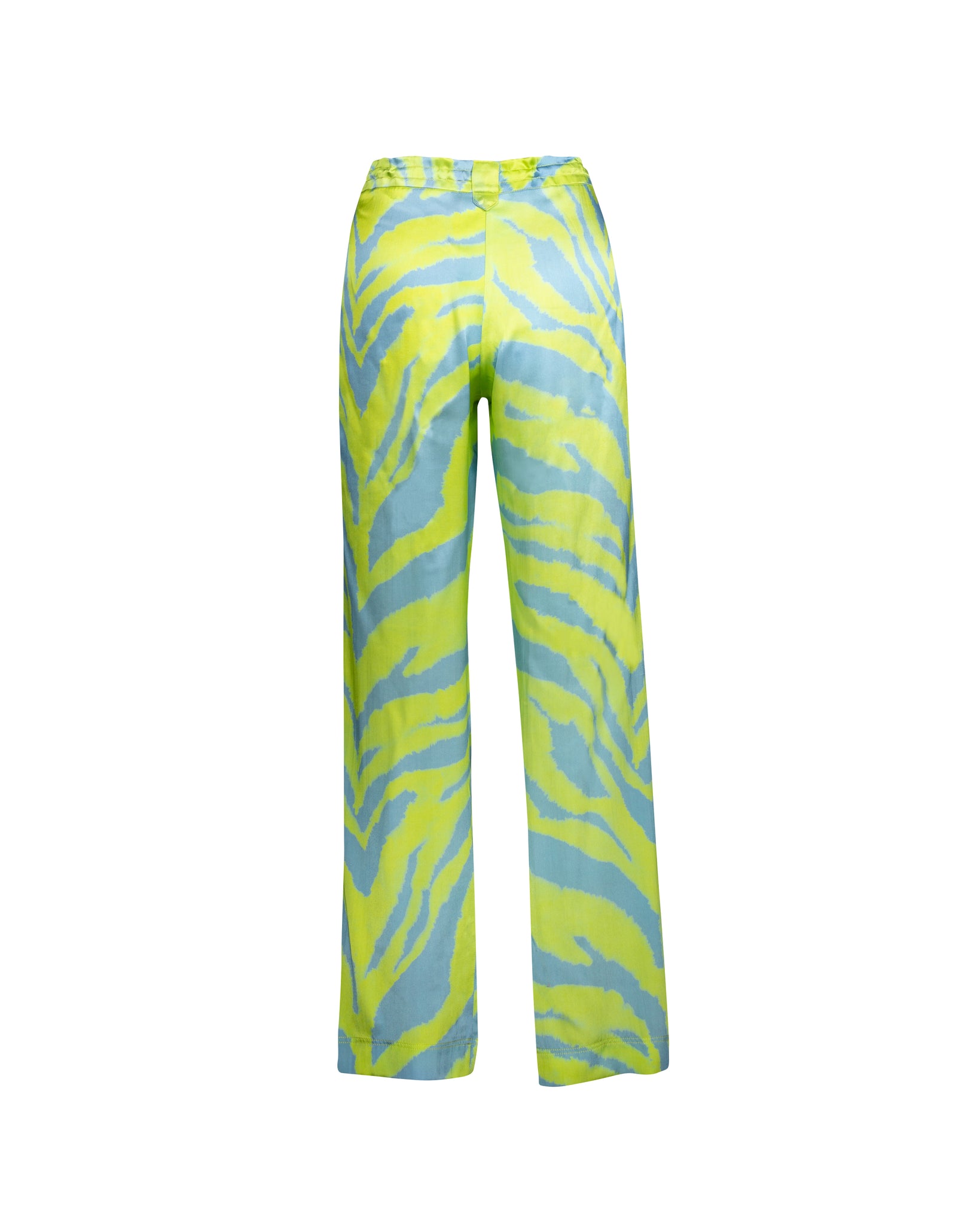 Neon Green Zebra Print Long Silk Pants