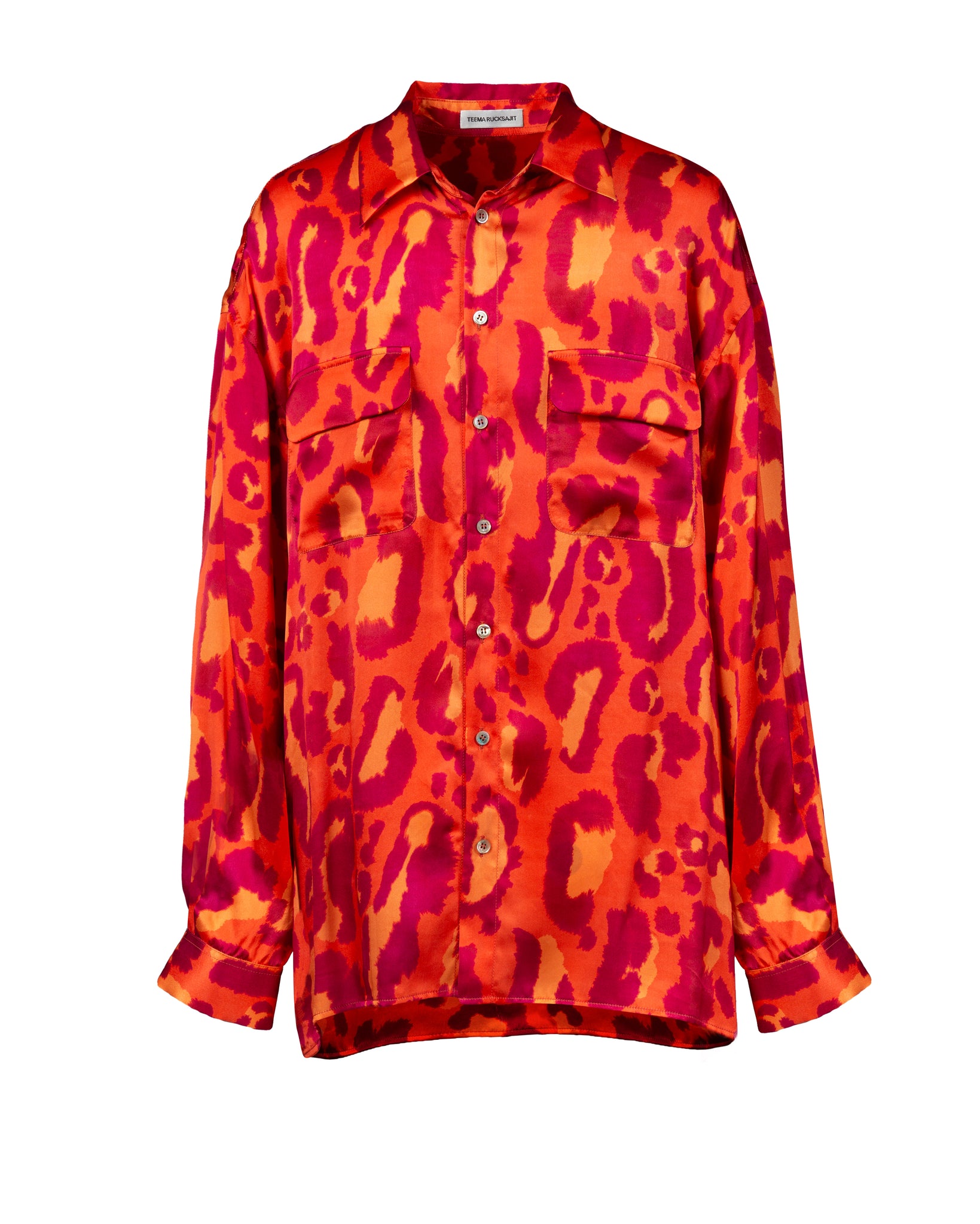 Red Leopard Oversized Silk Print Shirt