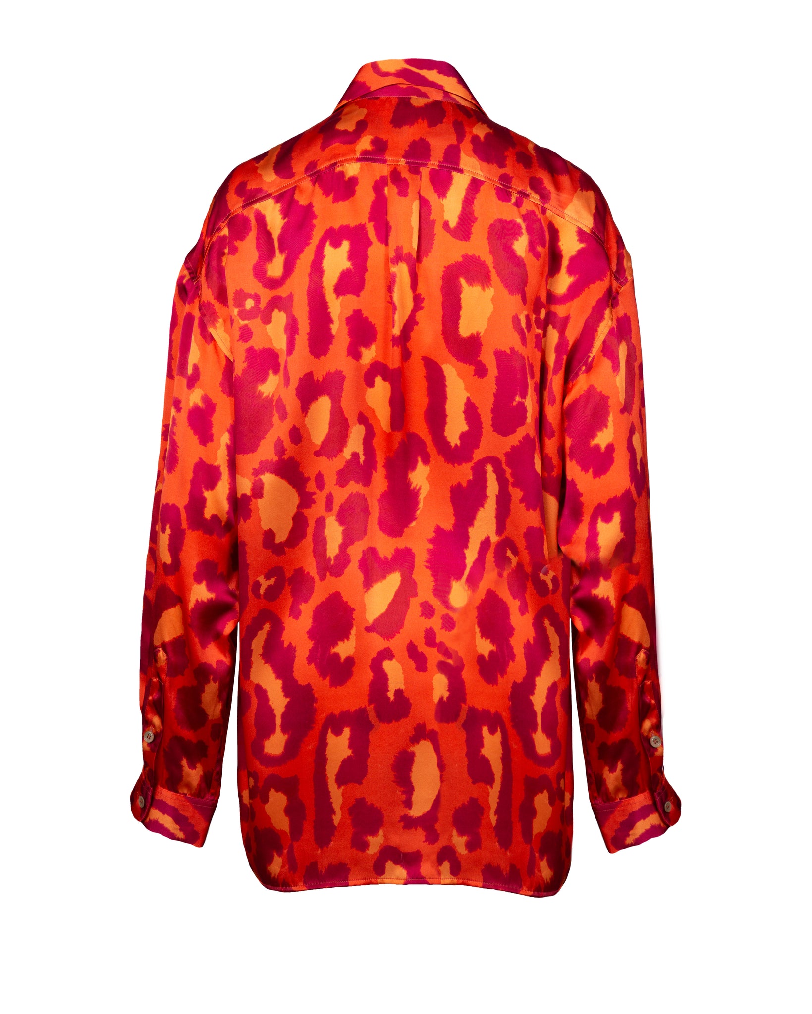 Red Leopard Oversized Silk Print Shirt