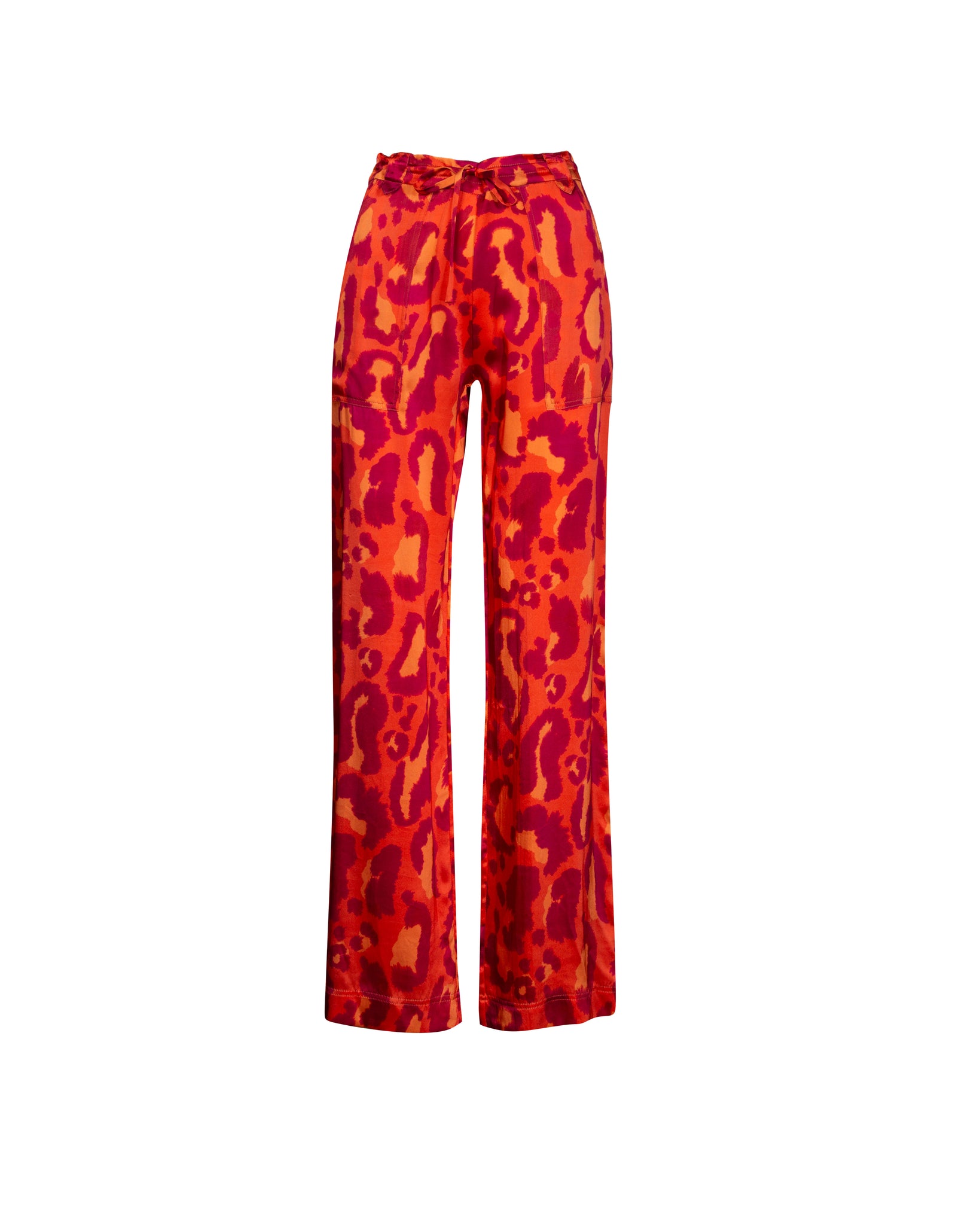 Red Leopard Print Long Silk Pants