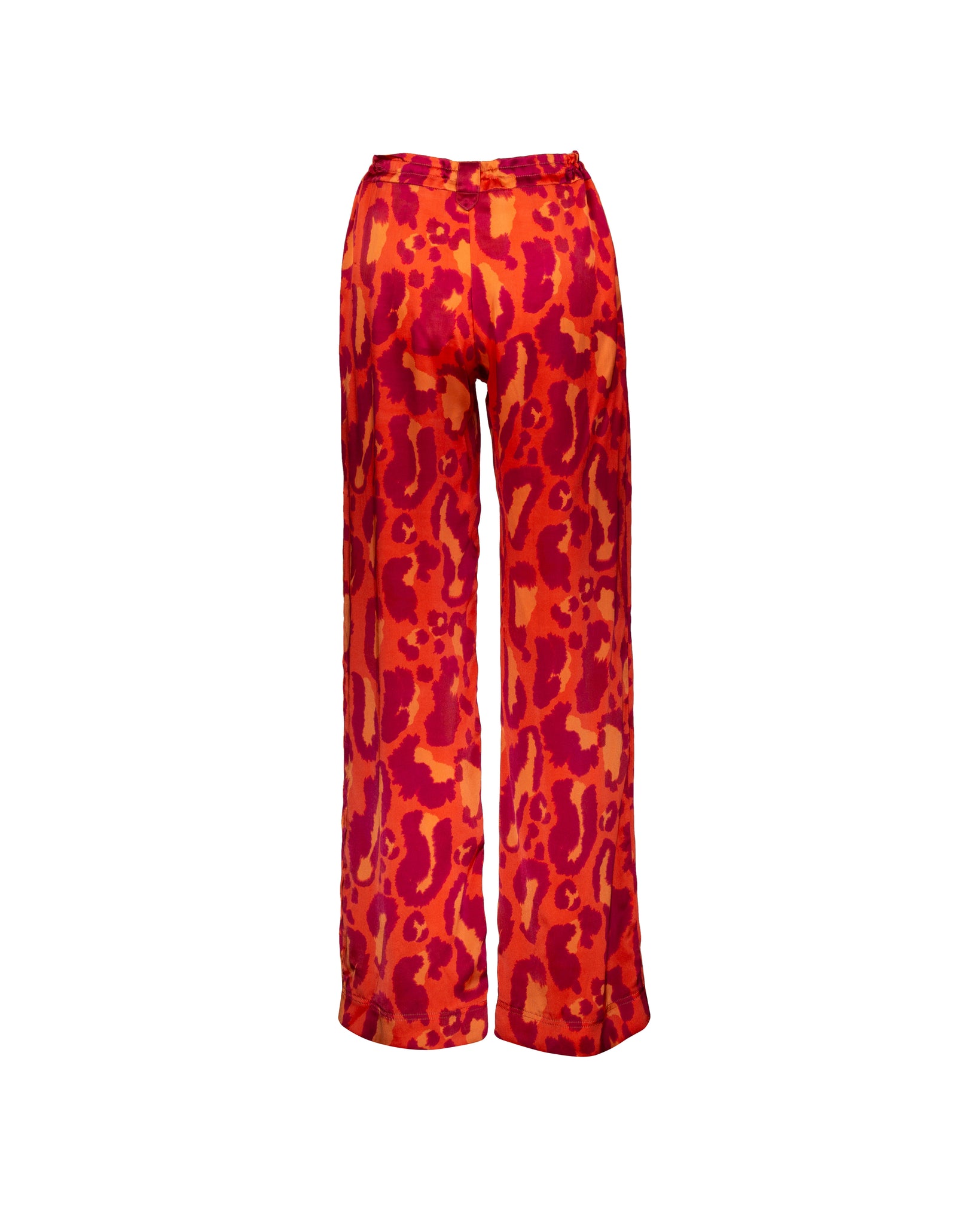 Red Leopard Print Long Silk Pants