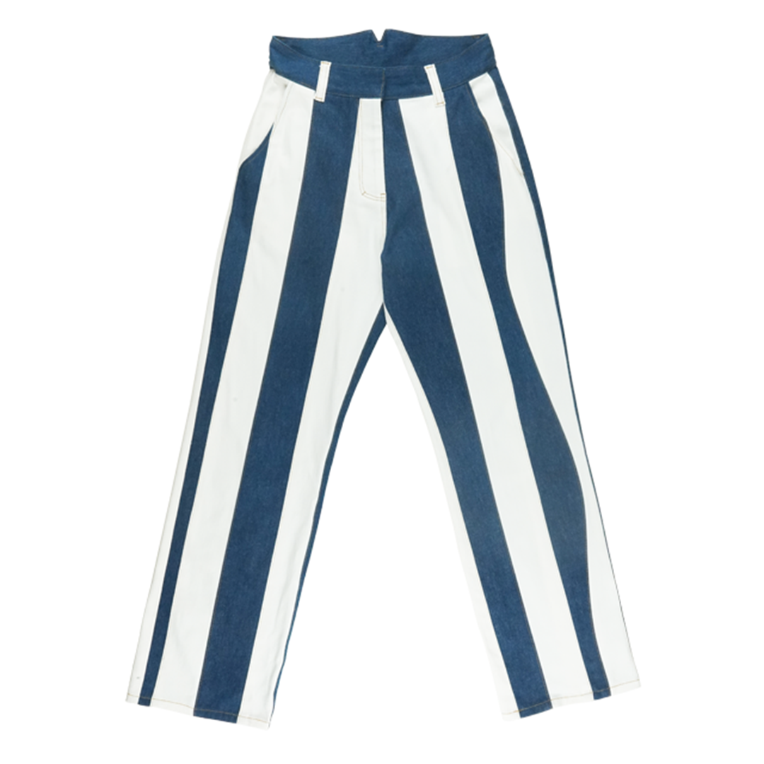 Wavy Stripe pants_White / Dark Blue