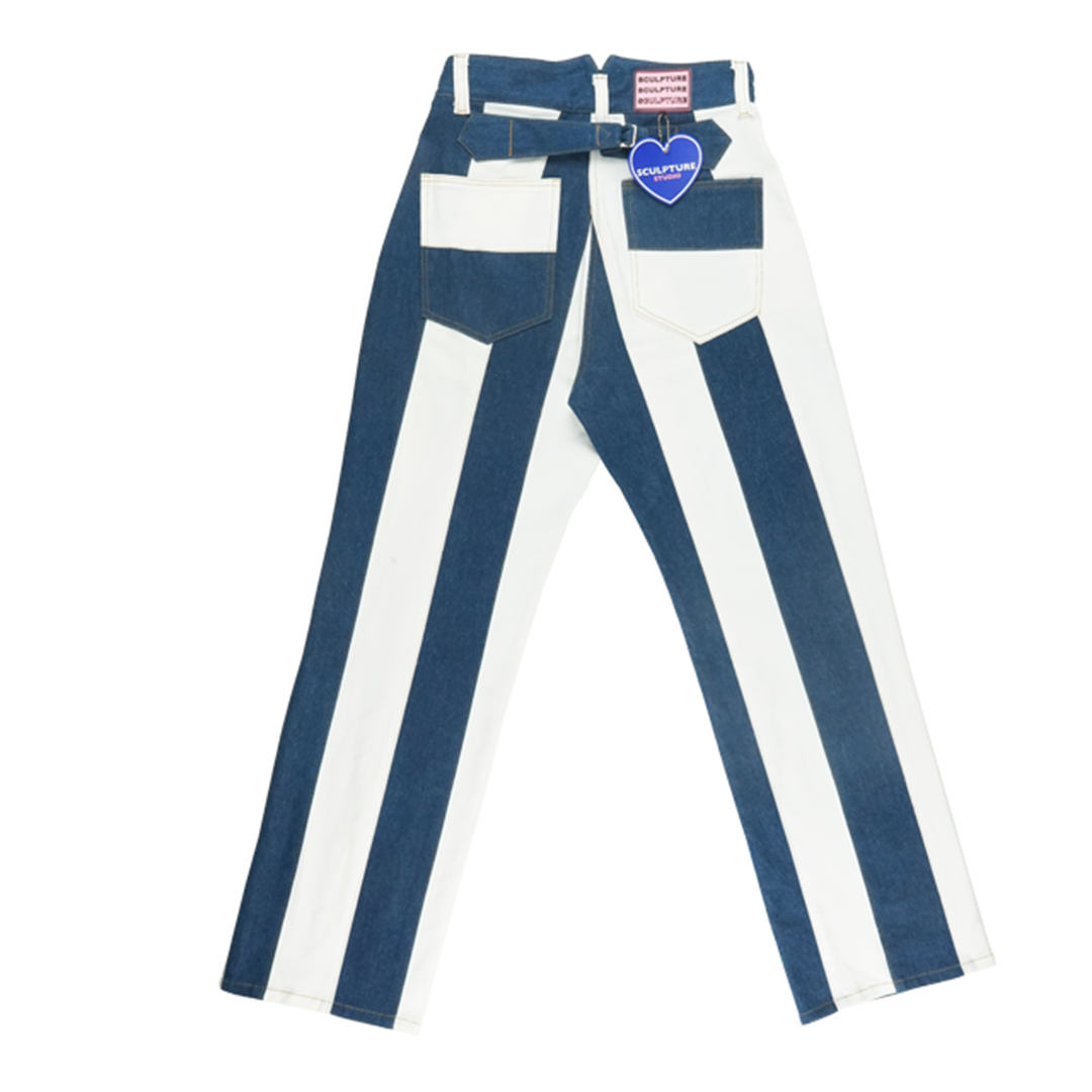 Wavy Stripe pants_White / Dark Blue