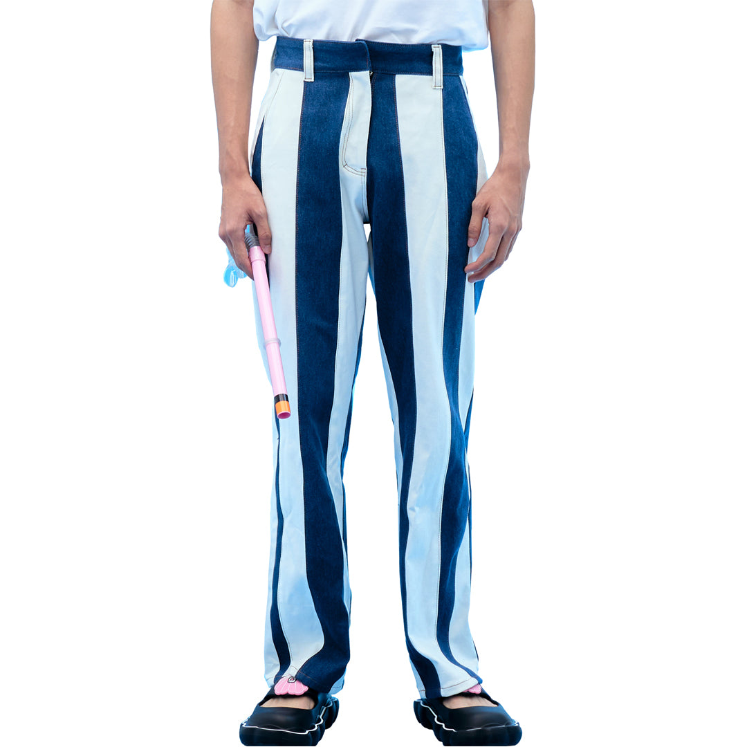 Wavy Stripe pants_White / Dark Blue