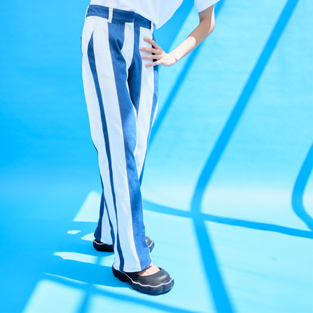 Wavy Stripe pants_White / Dark Blue