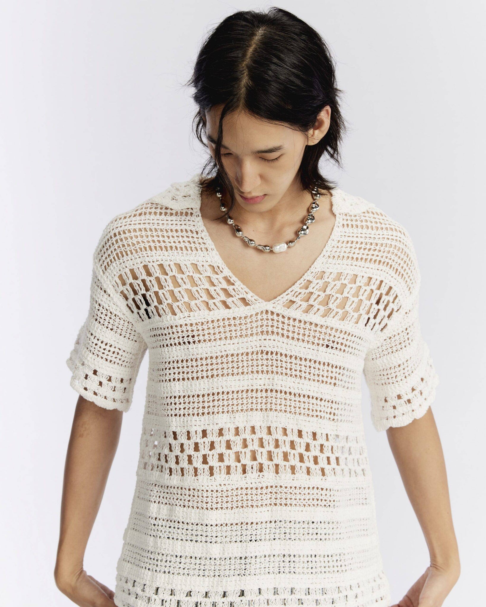 v-neck polo crochet top