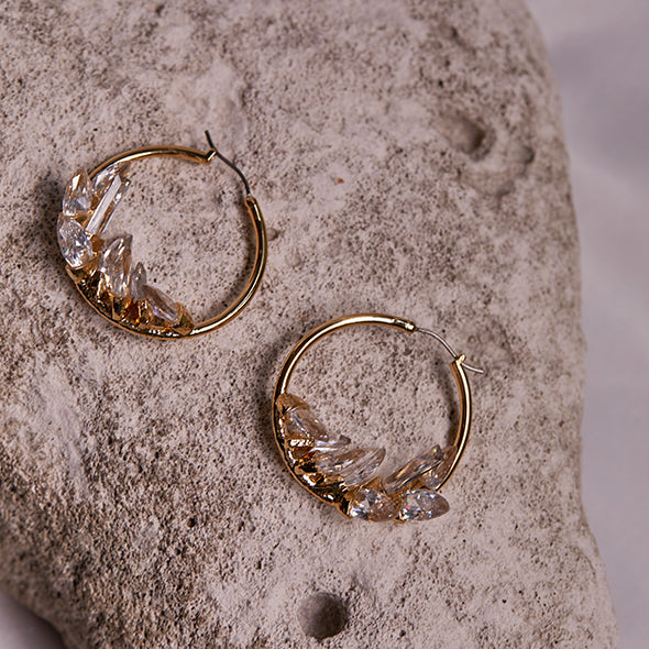 CRYSTALS HOOP EARRINGS GOLD