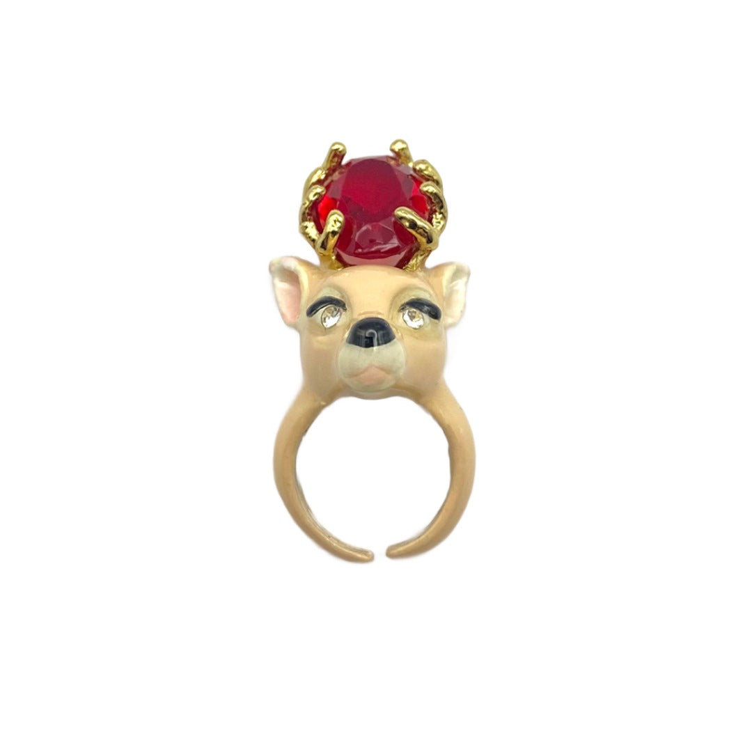 CERAMIC DEER RED CRYSTAL RING